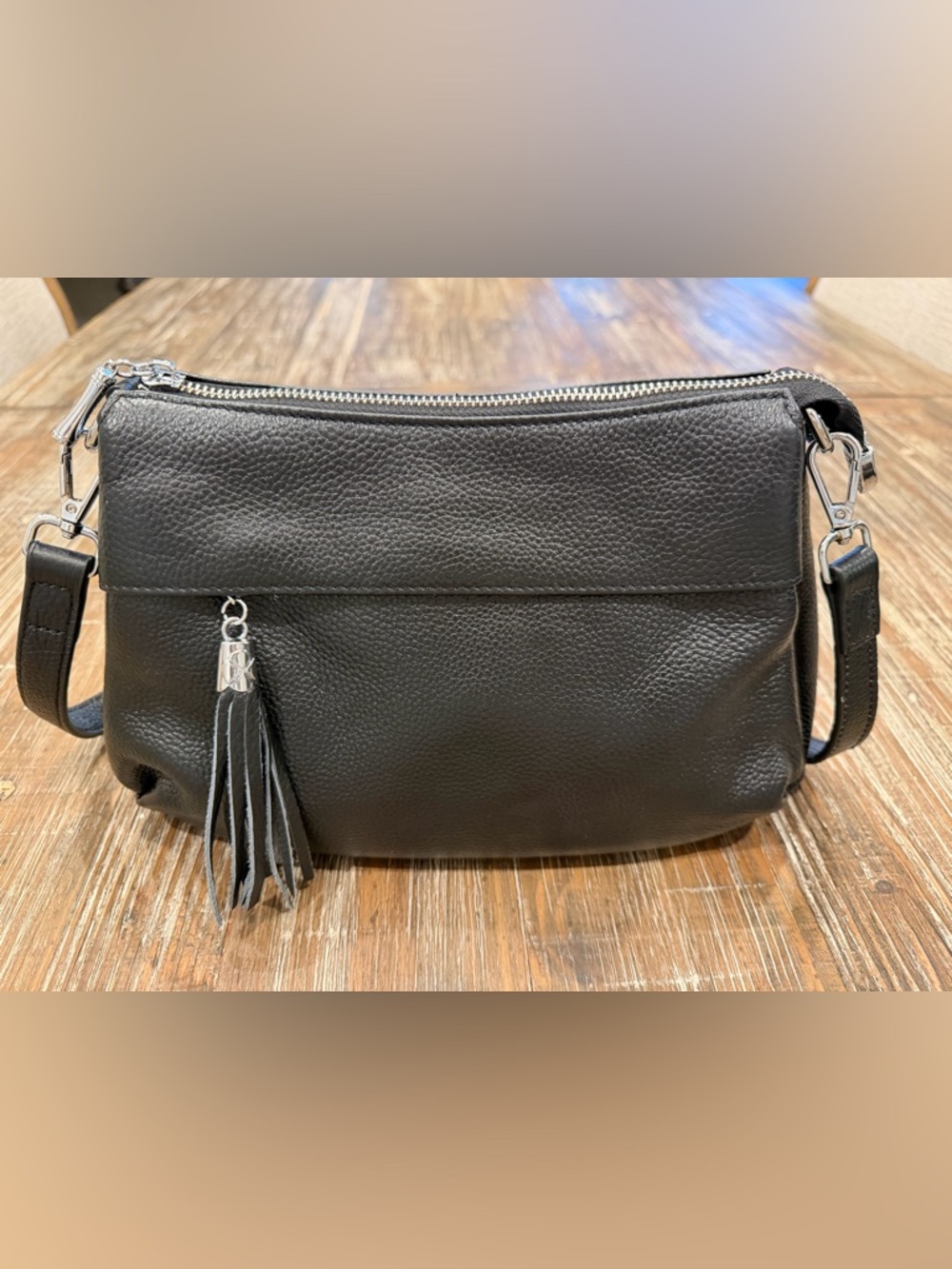 Classic Black Leather Tassel Crossbody Bag - Over Earth Brand